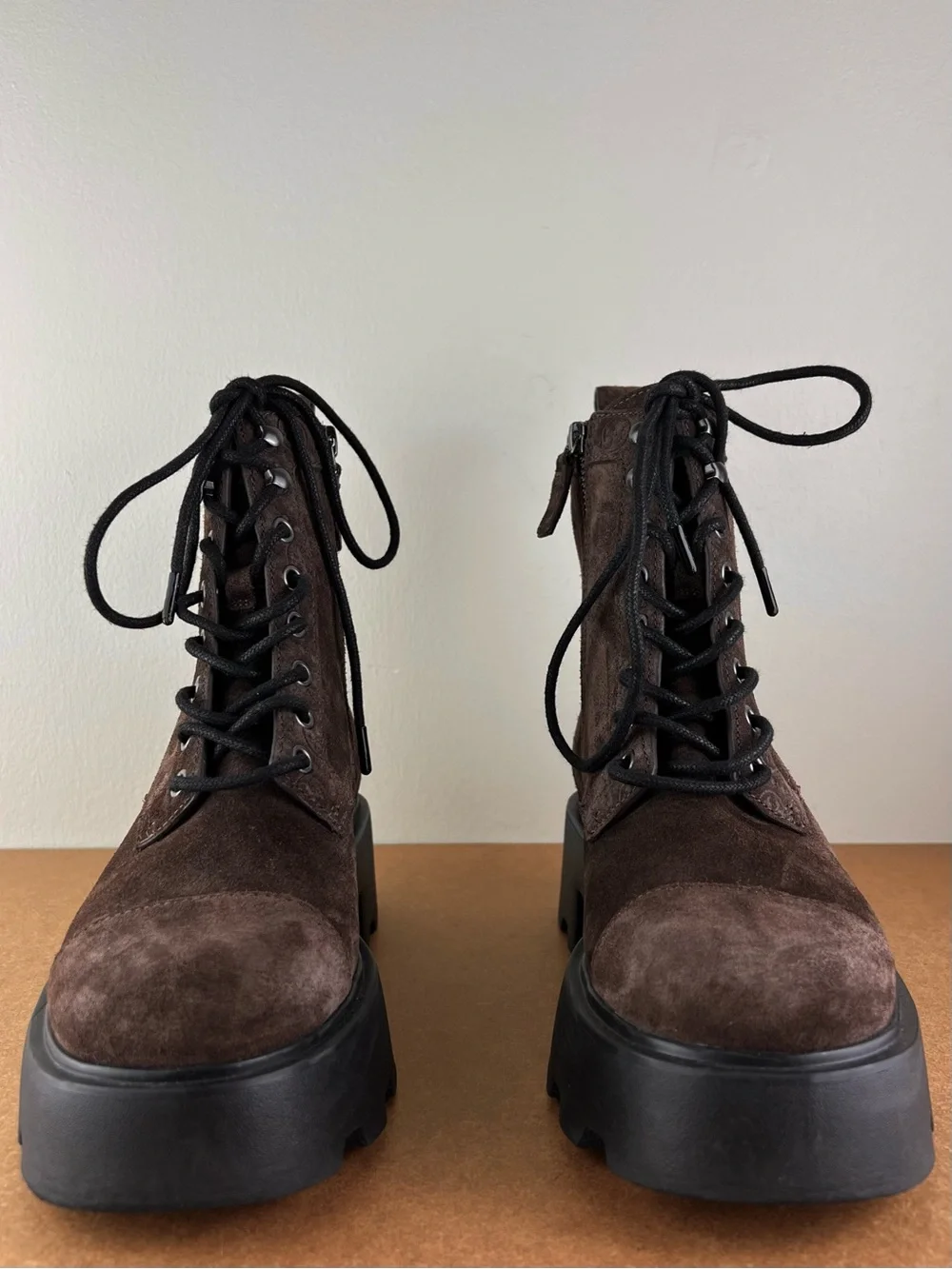 TORY BURCH BROWN SUEDE COMBAT BOOTS